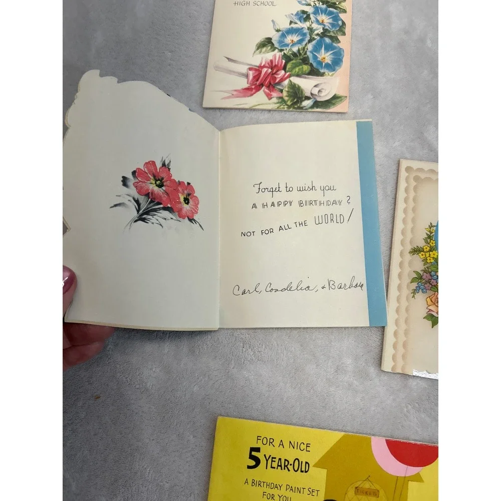 Vintage Greeting Card Lot 9 Mid Century Birthday Graduation Baby Kitsch Retro